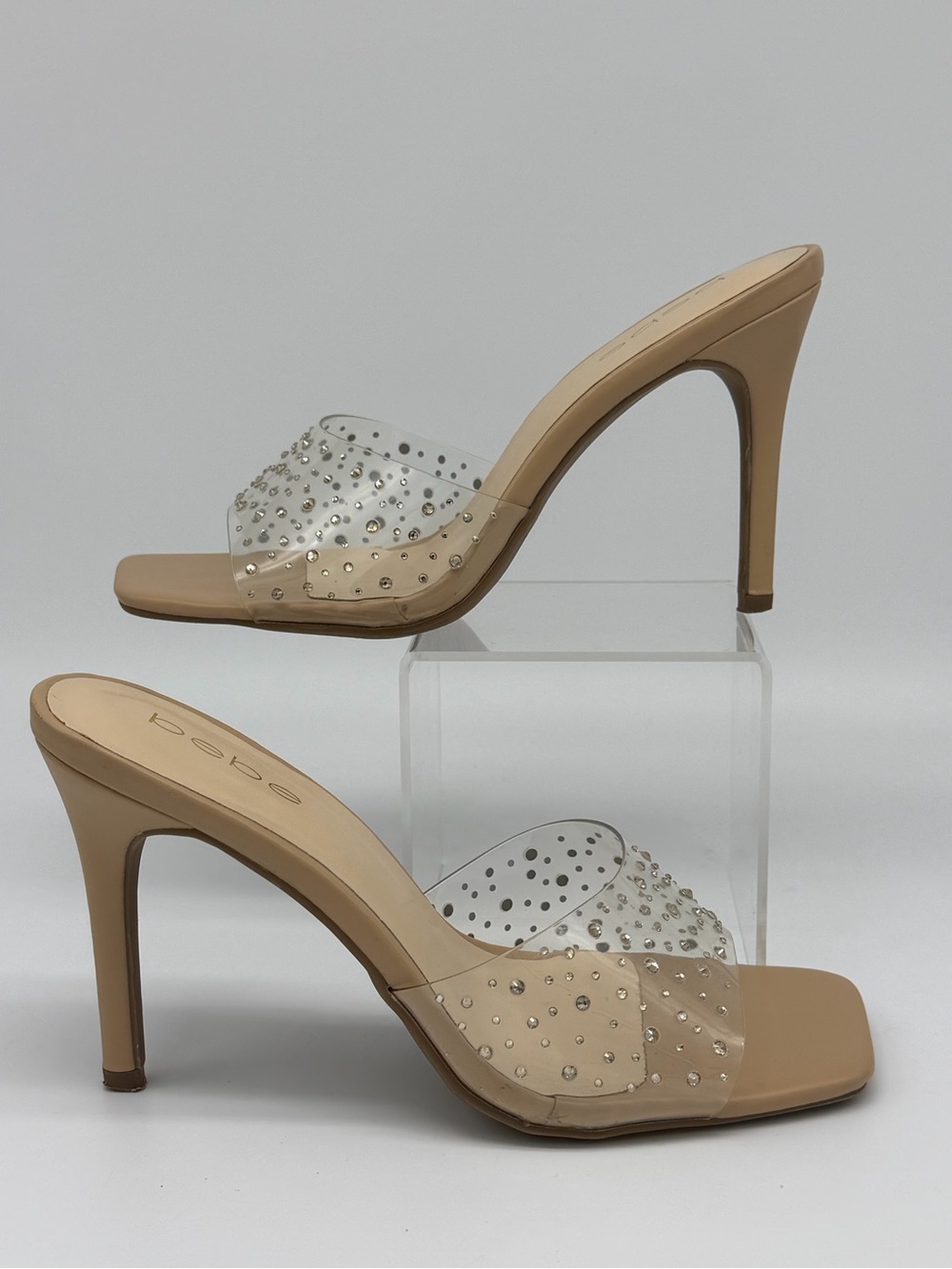 bebe Nude Clear Studded Slide Mules